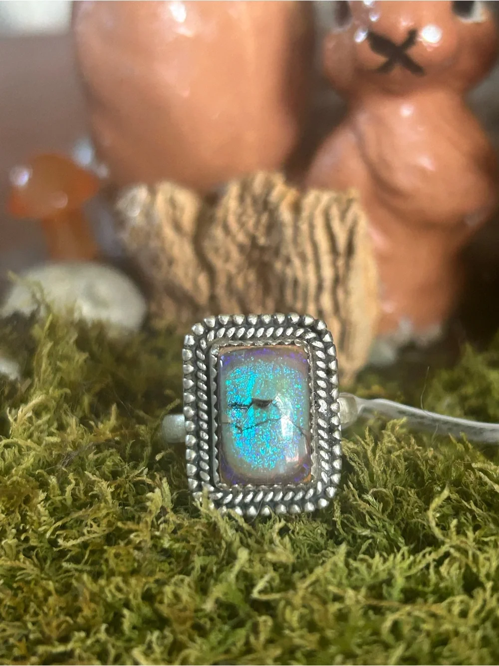 925 Sterling Spider web Opal ring